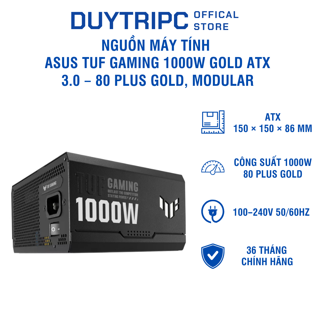 Nguồn máy tính ASUS TUF Gaming 1000W Gold ATX 3.0 – 80 Plus Gold, Modular
